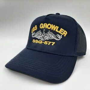 USS Growler SSG-577 Mesh Snapback Cap Hat Navy Blue Boat Submarine Ship